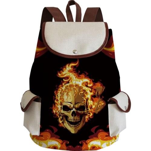 Cartoon Cool Ladies Backpack Flaming Skull Printed Handbag Large Capacity School Bag Fashion Halloween Storage Bag Practical Bag