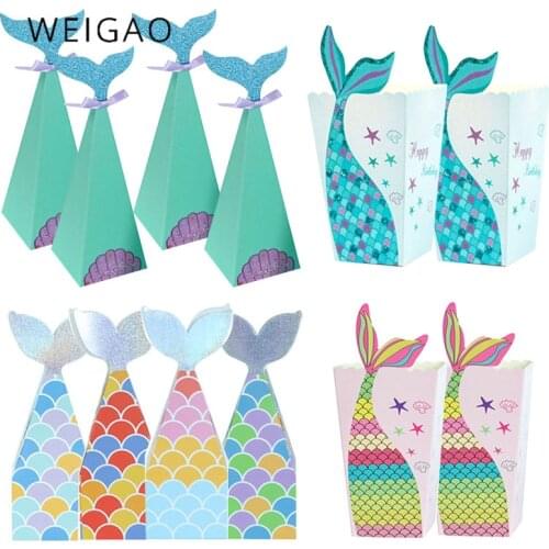 Little Mermaid Tail Paper Candy Popcorn Box Bags Baby Shower Wedding Decoration Kids Birthday Party Decor Gift Favor Supplies