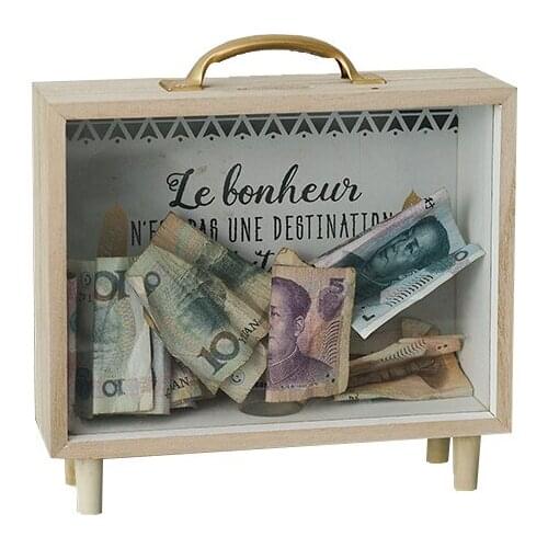 Metal handle online celebrity piggy bank wooden hand strong creative desktop ornaments