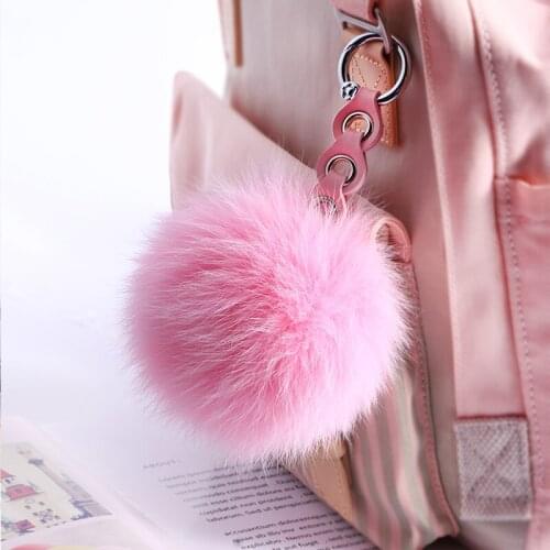 MILESI Cute Faux Fox Fur Pom Pom Keychain Puffy Ball Car Keyring Bag Charm Pendant Gift for Women CZ007
