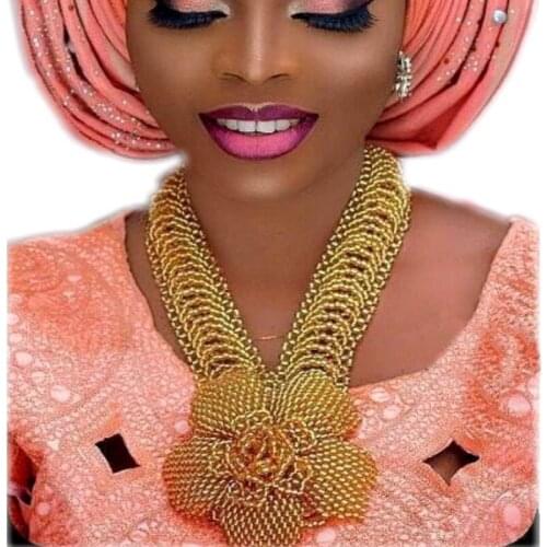 Fashion Dubai Gold Jewelry Braid Flower African Beads Set Free Shipping 2018 Indian Jewelry Sets For Women Bridal Necklace New