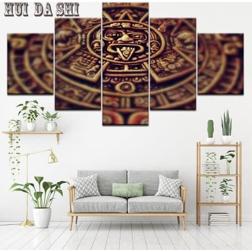 5 Panel Modular Framed Print Maya Clock Painting on Canvas Living Room Modern Home Decor Print Images Canvas Art Posters Artwork