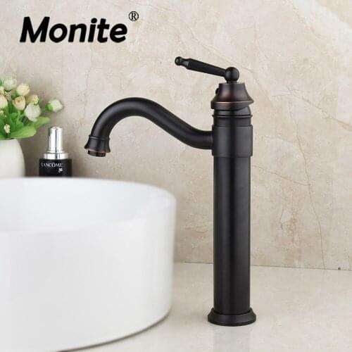 Monite 360 Swivel ORB Deck Mounted 1Handle Oil Rubbed Bronze Bathroom Basin Sink Mixer Tap Brass Faucet Hot & Cold Mixer Tap