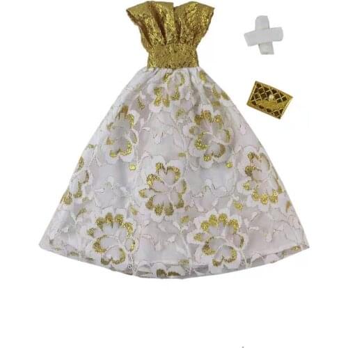 11.5" Doll Outfit White Gold Floral Princess Dress for Barbie Clothes Wedding Party Gown 1/6 BJD Dollhouse Accessories Kids Toys