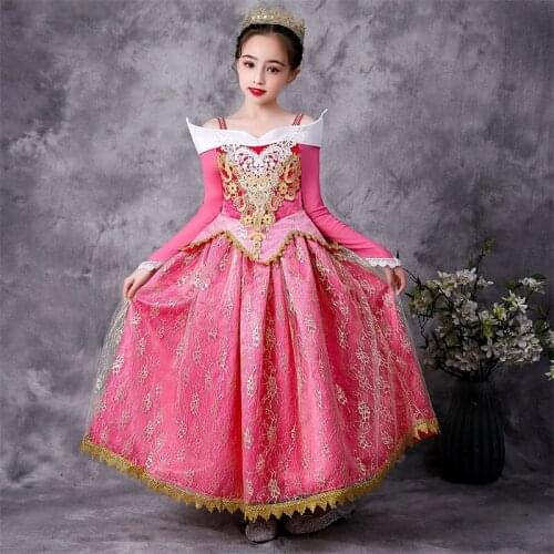 Fancy Princess Party Long Sleeve Summer Dress Lace Ball Gown Girl Christmas Halloween Cosplay Costume Children Clothes 2-10 Year