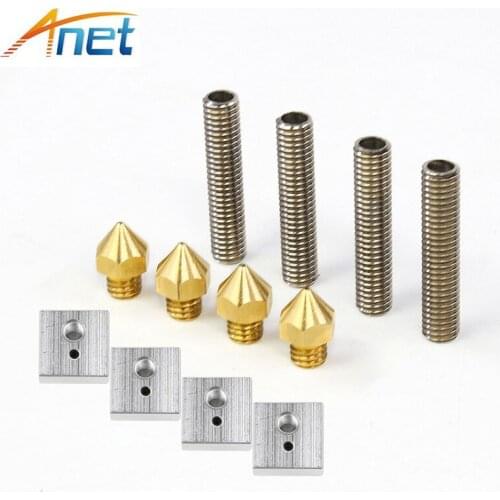 Anet 12PCS/lot 0.4mm Brass Extruder Nozzle Print Heads+40MM/30MM Length Extruder 1.75mm Tube+Heating Block 3D Printer Part