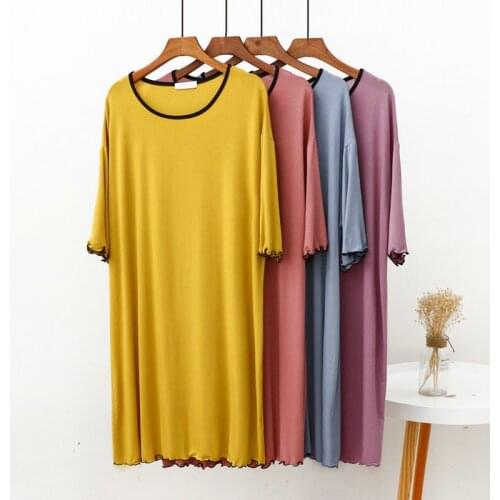 New Summer Dress Modal Large Size Nightdress Womens Loose Thin O Neck Short Sleeve Solid Lady Nightgown Home Wear Sleepwear