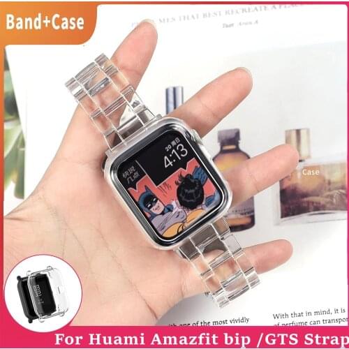 New Case +Transparent Band for Huami Amazfit Bip /GTS Strap Transparent Series Smart Watch Soft TPU Protective Cover
