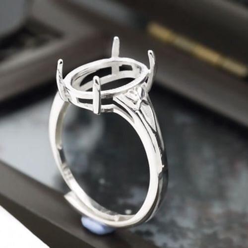 20pcs/lot Sterling Silver 925 White Gold Color 10x14mm Oval Cabochon Semi Mount Engagement Wedding Ring Fine Jewelry Setting