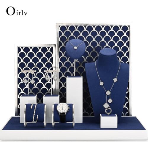 FANXI Newly Wooden Jewelry Display Props Set Metal Jewelry Display Tray Microfiber Necklace Bust Resin Bangle Organizer Stand