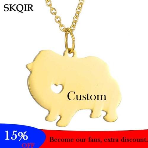 Engraving Pet Name Dog Dangle Necklace Pomeranian Puppy Pendant Gold Silver Color Chain Hollow Heart Pup Choker Kid Gift Jewelry