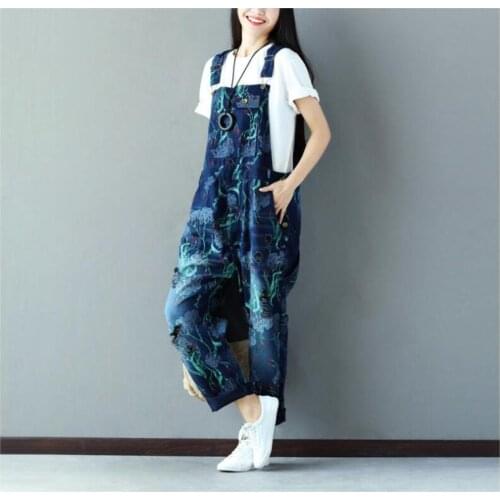 Casual Loose Rompers Womens Jumpsuit Plus Size Print Jumpsuits For Women Summer Blue Denim Overalls Suspenders