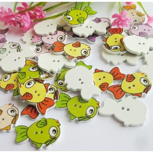 50pcs/lot fish wooden buttons Clothing sewing accessories buttons for clothes Crafts Scrapbooking for Craft decorative 24-34mm