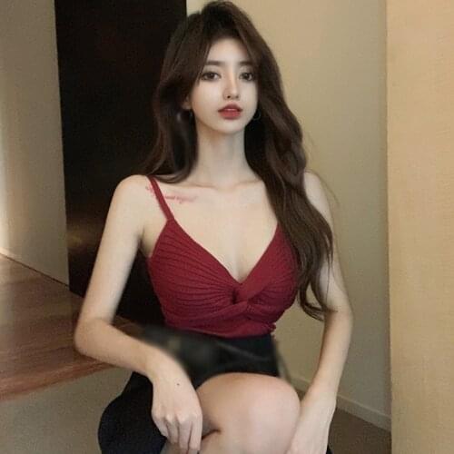 Sexy Knitted Camisole Womens Vest Summer Design Sense of Niche Wear Hot Girl Slim Short Tanks Top