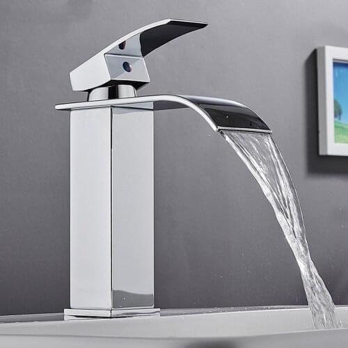 PVD Plating Basin Faucets Waterfall Bathroom Kitchen Sink Water Tap 304 Stainless Steel Deck Mount Hot Cold Water Mixer Taps