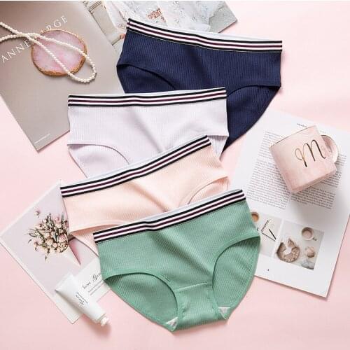 Sporty Cotton Solid Women Underwear Female Striped Breathable Seamless Briefs Soft Sexy Sanitary Panties Lingerie Wholesale