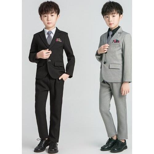Dollplus Boys Suits for Weddings New Arrival Solid Black Grey Boys Wedding Suit Formal Suit for Boy Kids Blazer Suits 5pcs Sets