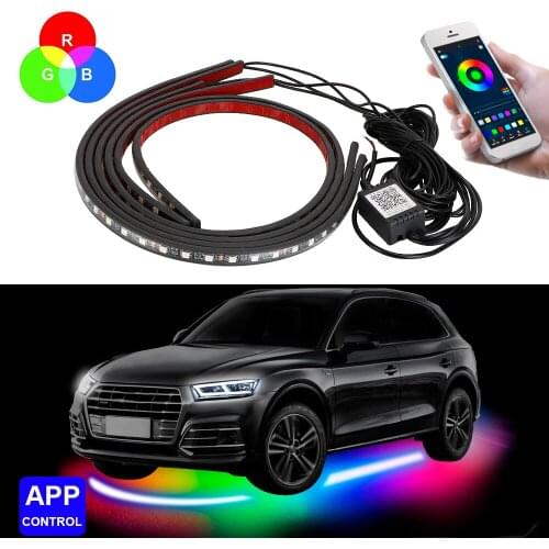 12V Bluetooth Car Flashing RGB Ambient Mood Lights LED Strips Chassis Neon Lamps APP Control Auto Accessories Decaration Exteral