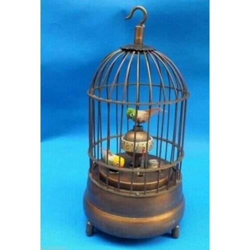DECORATION BRONZE FACTORY PURE BRASS ANTIQUE OLD EXQUISITE CHINESE BRASS BIRD CAGE MECHANICAL TABLE CLOCK ALARM CLOC