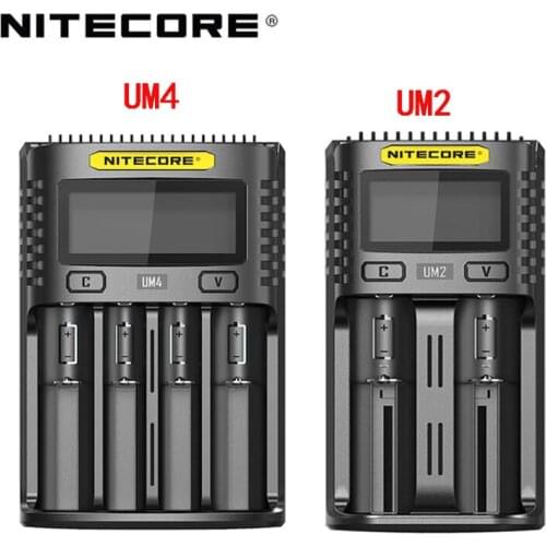 NITECORE UM4 UM2 C4 VC4 LCD Smart Battery Charger for Li-ion/IMR/INR/ICR/LiFePO4 18650 14500 26650 AA 3.7 1.2V 1.5V Batteries D4