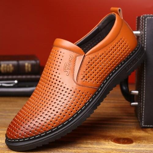 Spring Autumn Men Shoes Casual Breathable Slip-on Non-slip Summer Male Leather Shoes Fashion Man Leather Footwear High Quality