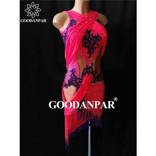 GOODANPAR Latin Skirt Standard Ladies Sleeveless Latin Dance Dress Delicate Stone Stage Dance Wear Salsa Rumba Costume Customize