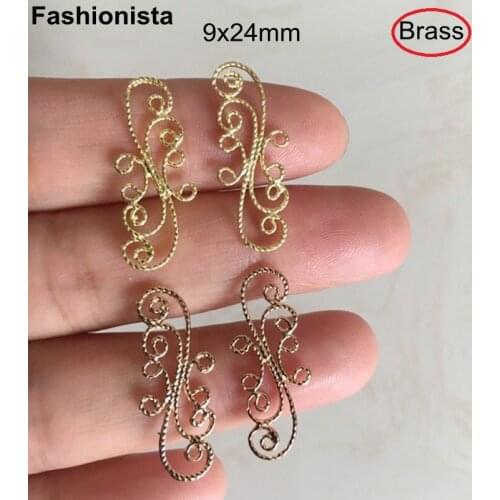 20 pcs -Raw Brass/Gold Lace Flower Jewelry-accessories 9x24mm Filigree Charm Connectors DIY Earrings Hair-Jewel Supplies -2