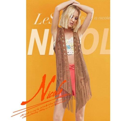Suede tassel vest hollowed out spring and summer new womens Vest coat vest travel tide beach thin style outside with autumn