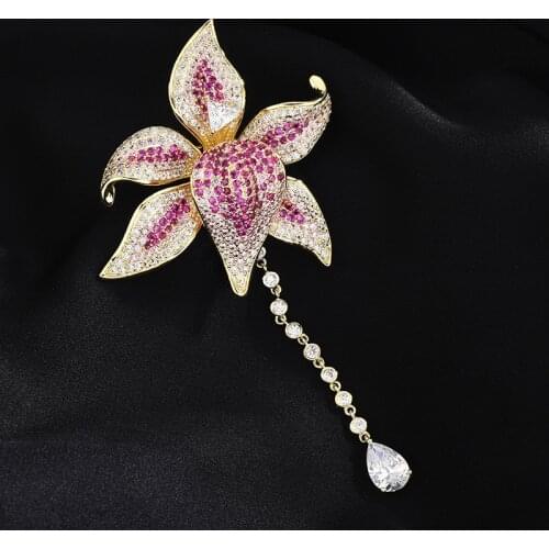 MADALENA SARARA Cubic Zirconia Purple Color Prong Setting Flower Style Dassel Women Brooch Suit Jewelry