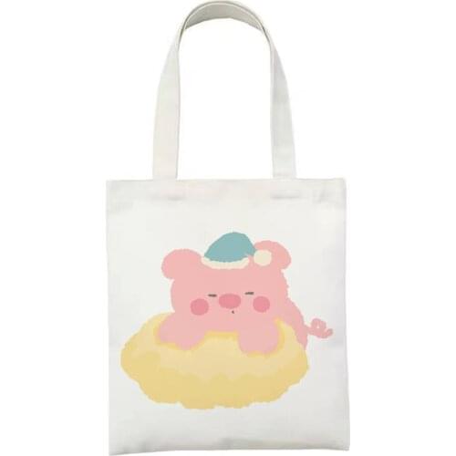 Cute Bear And Peach Cartoon Printed Handbag Kawaii Women Canvas Bag Casual Cartoon Large Capacity Female Harajuku Shoulder Bags