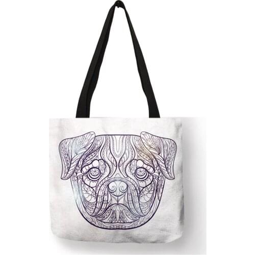 Cute Design Fashion Tote Bag Girls Bulldog Prints Eco Linen Popular Handbags Large Capacity Shoulder Bags for Women