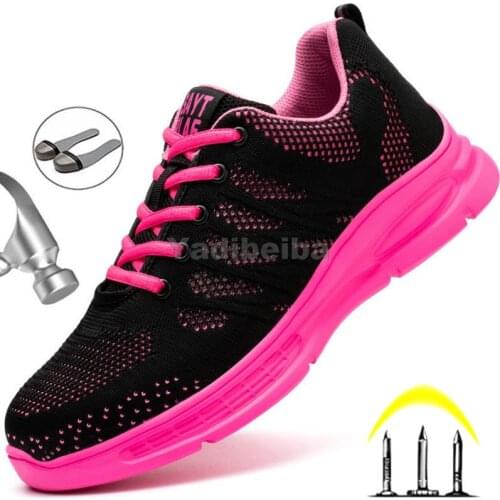 2021 New Pink Work Shoes Women Work Sneakers Steel Toe Shoes Anti-smash Anti-puncture Safety Shoes Man Women Protective Shoes