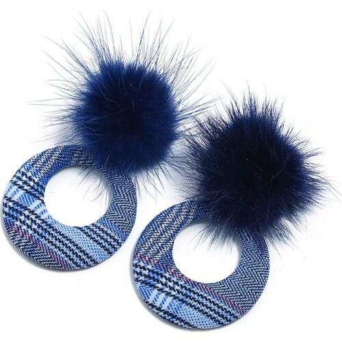 New Imitation Velvet Ball Round Cloth Lattice Dangle Earrings For Women Statement Trend Jewelry Gifts Boucle D'oreille AE787