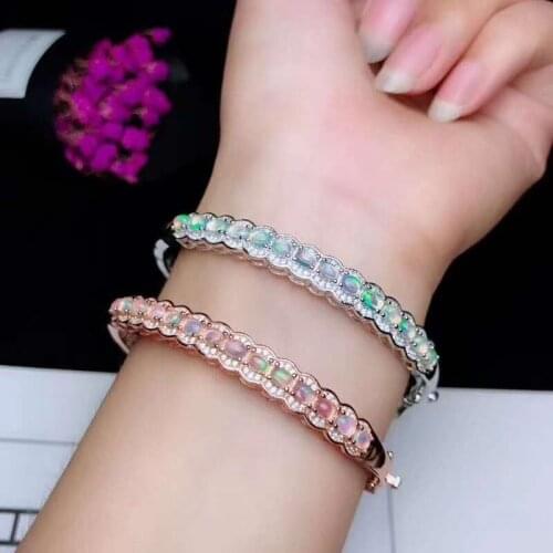 100% Natural And Real Opal bangle Solid S925 Sterling Silver For Women Colour Gem Stone Rings Fine Jewelry