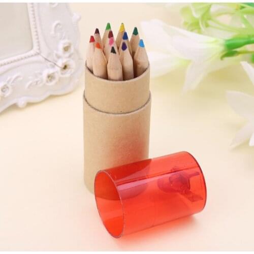 12Pc Mini Cute Child Gift Wooden Painting Writing 12 Colors Pencils pen With Sharpener set