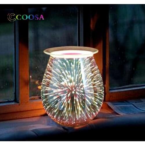 3D Effect Starburst Fireworks Glass Electric Oil Incense Fragrance Warmer Candle Wax Tart Burner Aroma Decorative Lamp For House