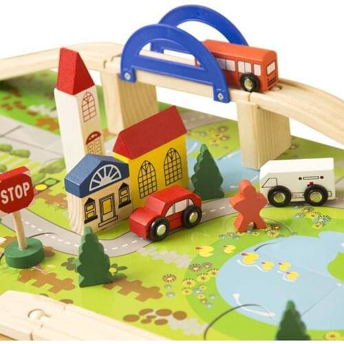 40pcs Urban Rail Transit Scene wooden toy Combination Overpass Rail Car Childrens Educational Assembly Block Wooden Toy