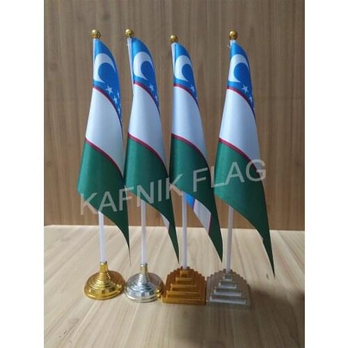 KAFNIK,5/10pcs a lot Uzbekistan table desk flag banner 14*21cm flag /Plastic flags or suction cups for your choice free shipping
