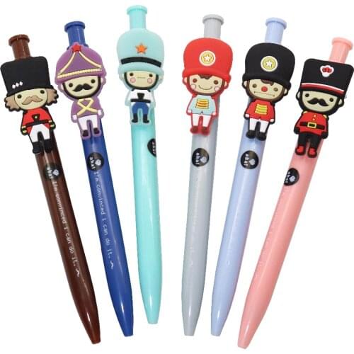 6 Pcs Lovely Press Ball Point Pen Cartoon Creative United Kingdom Soldier Ball Point Pen Office School Supplies
