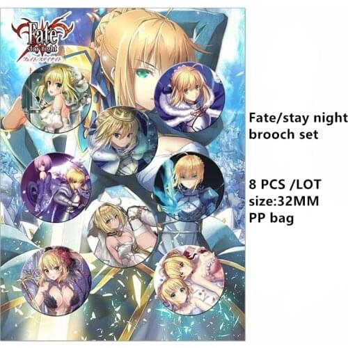 8 PCS/LOT Anime Fate / Stay Night Model Doll Brooch Badge Toy Saber Lily Tohsaka Rin Fate Grand Order Cosplay Props Pins 32MM