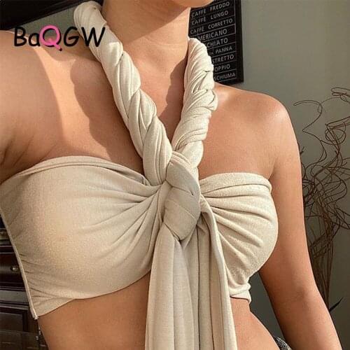 BaQGW Cross Halter Crop Top Female Sleeveless Backless Cami Top Bandages Sexy Off Shoulder Slim Bralette Tops for Women Summer