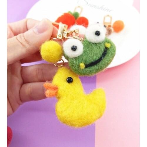 Cartoon Cute Wool Felt Keychain Plush Car Shape School Bag Pendant Small Animal Key Chain Accessories Fashion Jewelry