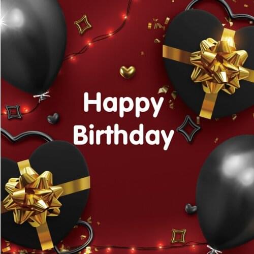 Black Balloon and Happy Birthday Red Backdrop Holiday Photography Background Celebration Photo Booth Studio Decor