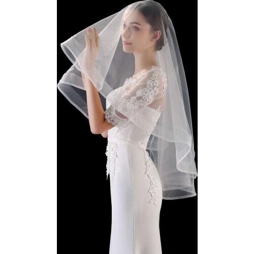 2020 Short Wedding Veil Ribbon Edge One Layer Without Comb White Ivory Bridal Bride Accessories Veil Velo Novia