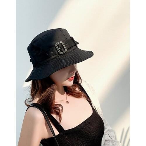 H7618 Spring Summer Bucket Hat Female Korean Buckle Decoration Fisherman Cap Foldable Academic Style Anti-UV Casual Fashion Caps