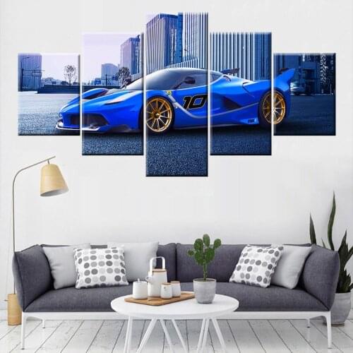 Canvas Painting HD Print Modular Artwork 5 Pieces Blue luxury sports car Ferrari Pictures Home Decorative Wall Poster