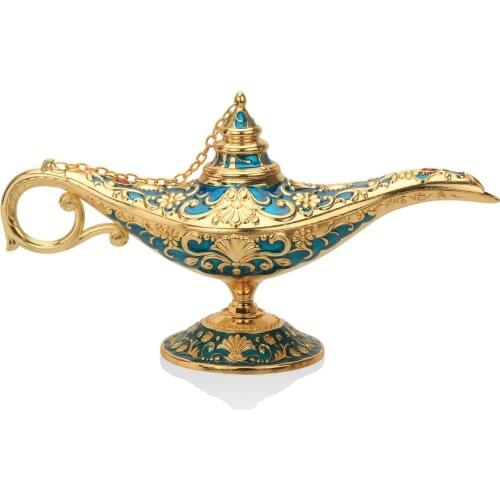 Classic Aladding Magic Genie Lamp Legend Wishing Light Costume Lamp Metal Carved Incense Burner for Home Tabletop Decoration