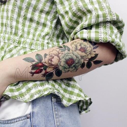 Colorful rose Flowers Tattoo sticker lady New Waterproof Temporary plant element Body Art Hand Foot for Girl Women Men kid