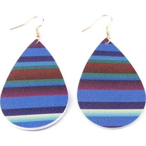 Fashion Colored Fringe Teardrop Leather Earrings for Women Colorful Stripe Water Drop Leather Earrings for Women Leather Earring