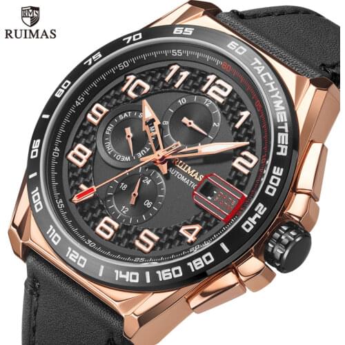 Ruimas Watches Men Month Week Luxury Genuine Leather Quartz Wrist Watch Male Relogio Masculino Top Brand Military Watch Man 6771
